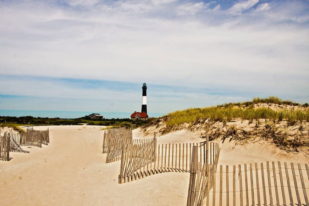 Fire Island lighthouse photographed from the beach, Long Island, New York (2012)