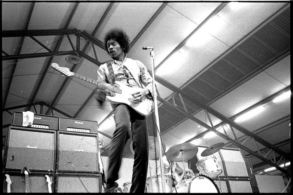 Jimi Hendrix performing at the Hippy Happy fair for young people in Ahoy (1967)