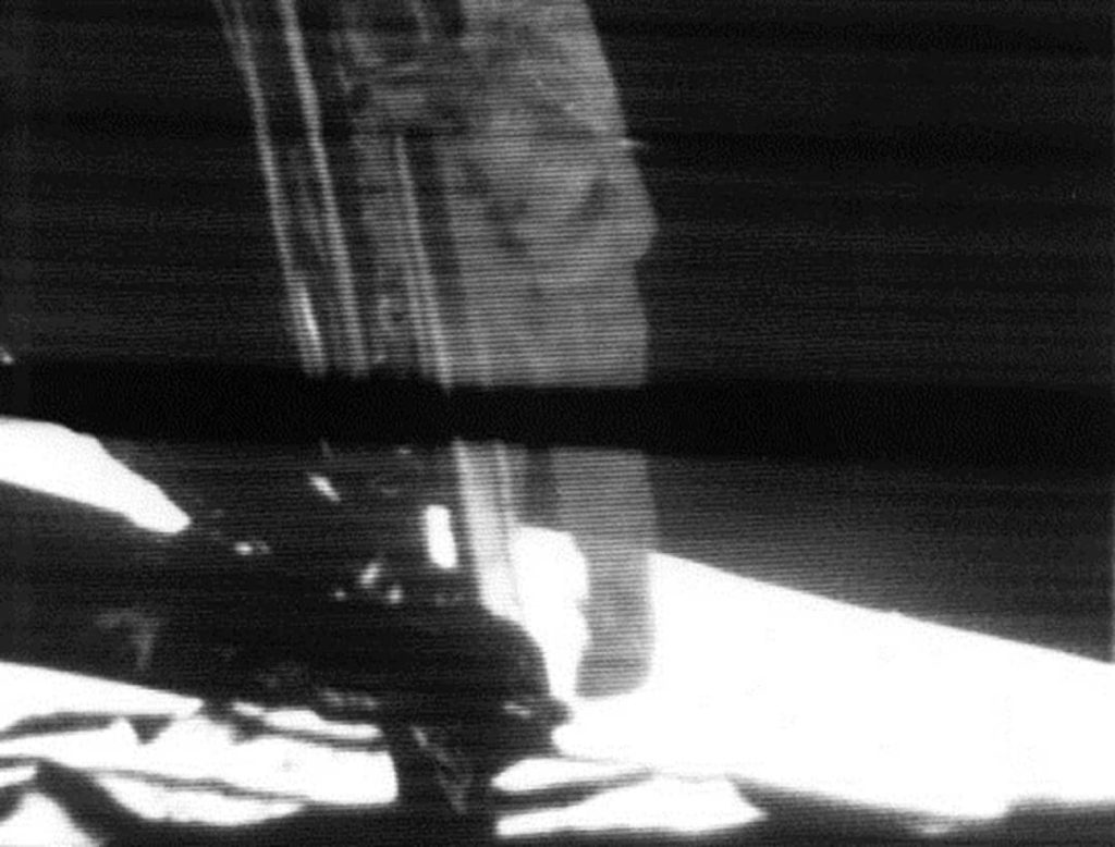 Still frame from the video transmission where Neil Armstrong became the first human to step onto the surface of the Moon (1969)