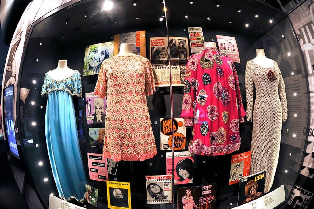 Display cabinet with outfits wore by Cilla Black and Dusty Springfield (2012)