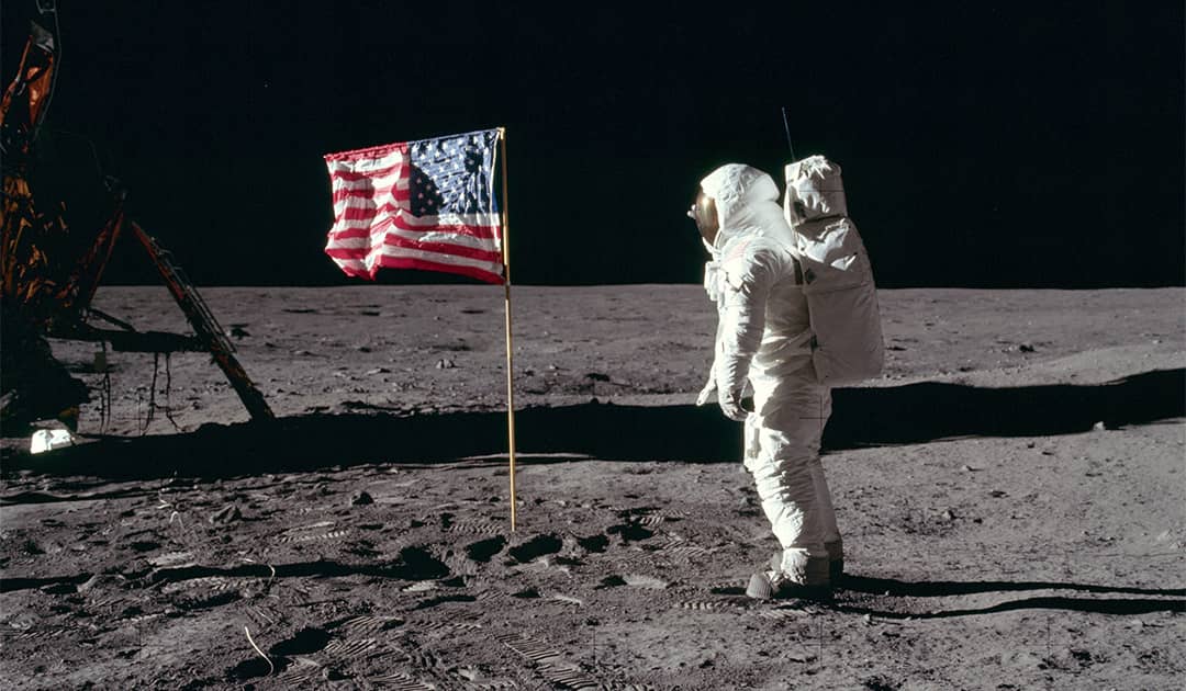 Buzz Aldrin salutes the U.S flag on the surface of the Moon (1969)