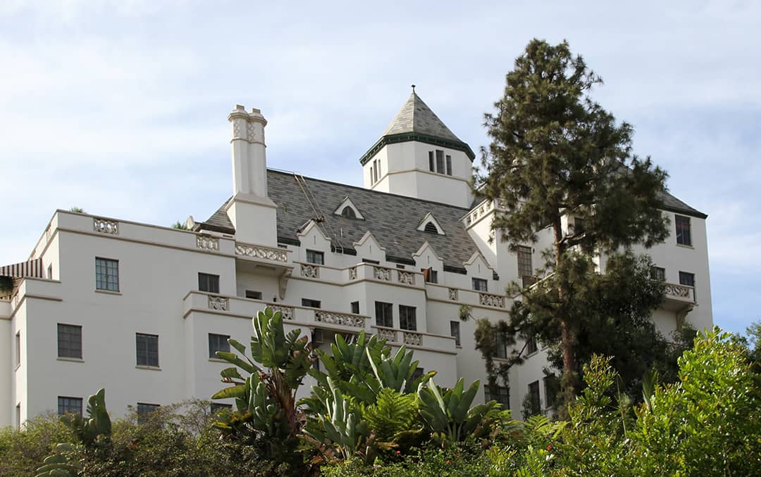 Back side picture of the Chateau Marmont hotel in Los Angeles