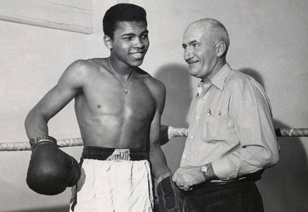 Muhammad Ali (FKA Cassius Clay) with his trainer and his trainer Joe E. Martin (1960)