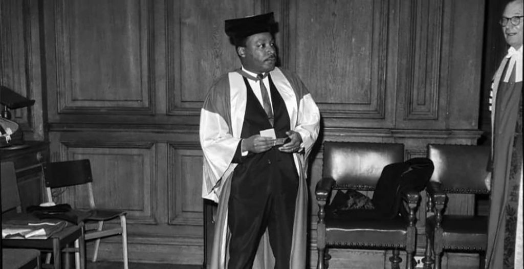Martin Luther King Jr. after receiving an Honorary Doctorate of Civil Law from Newcastle University, United Kingdom (1967)