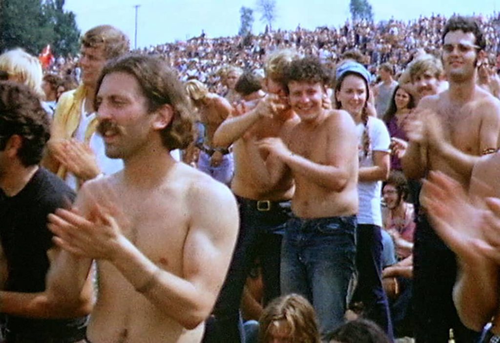 Part of the crowd on the first day of the Woodstock Festival (1969)