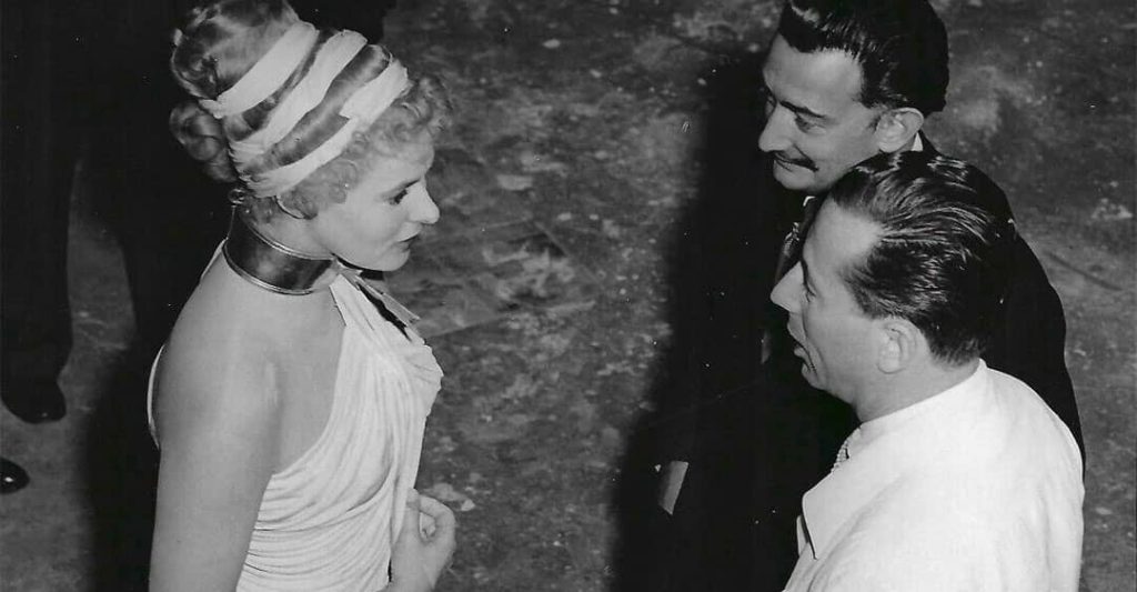 Ingrid Bergman (left), Salvador Dalí (top right) and assistant director Joe Lefert (bottom right) on the set of "Spellbound" 1945)