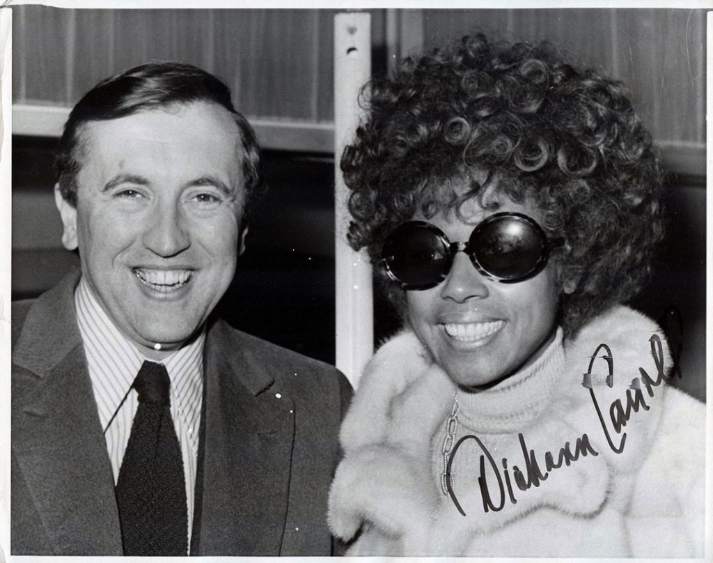 Photograph of David Frost (left) and Diahann Carroll (right) signed by Diahann Carroll (1971)