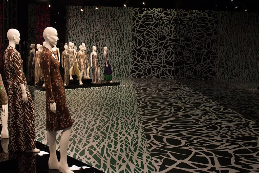 Display of Diane von Fürstenberg's wrap dresses at LACMA in 'DVF: Journey of a Dress', Los Angeles, California, USA (2014)