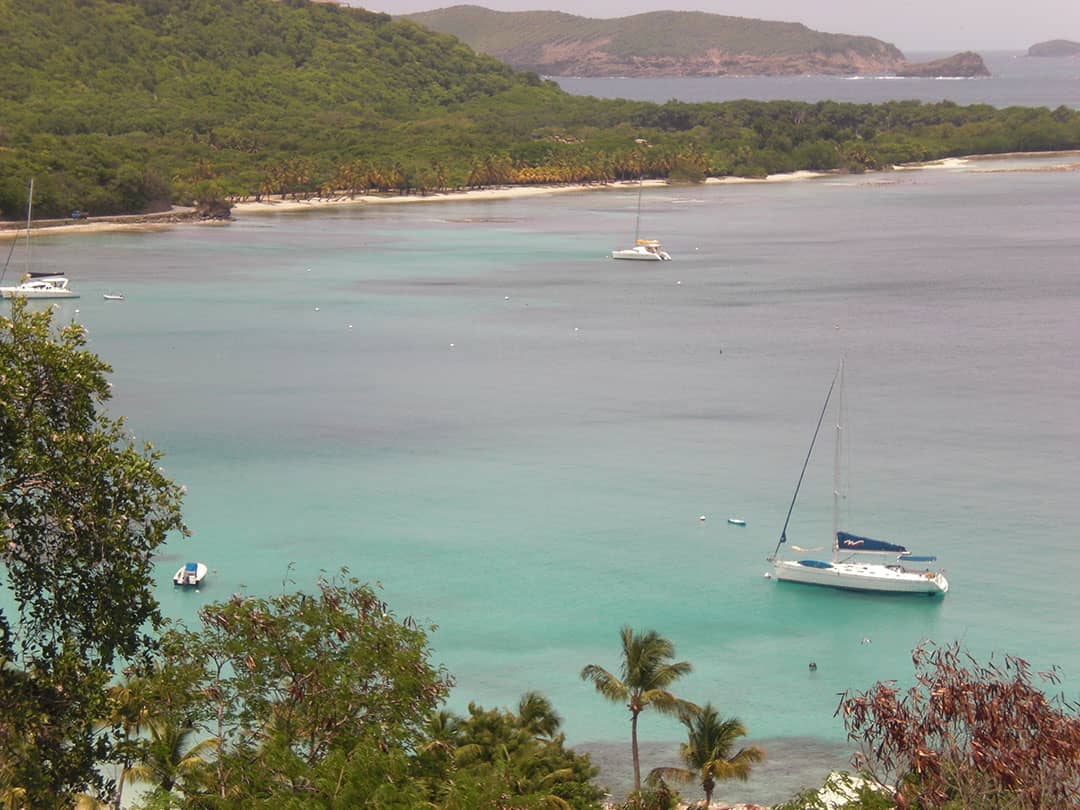 Photograph of multiple leisure boats in the waters of Mustique, Saint Vincent and the Grenadines (2008)