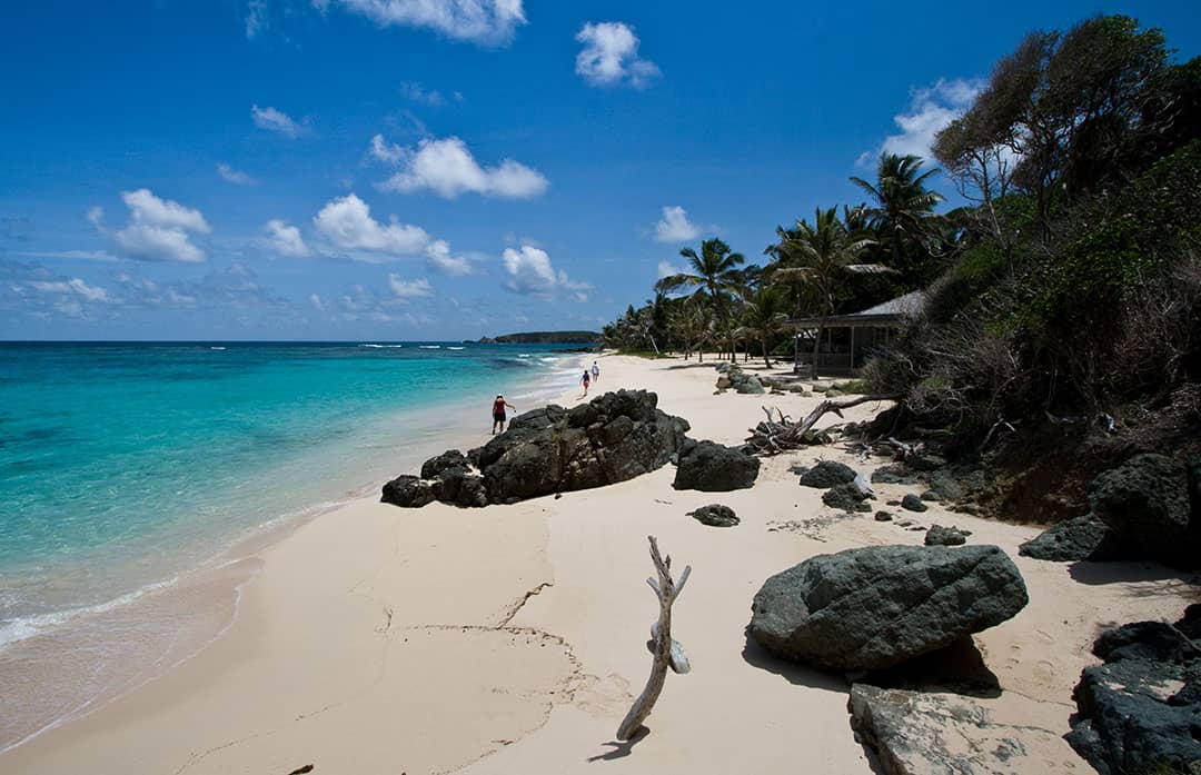 People enjoying a walk on Simplicity Beach, Mustique, Saint Vincent and the Grenadines (2008)