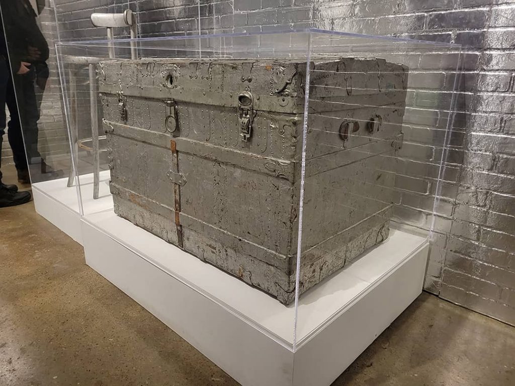 Silver trunk used in Warhol's Silver Factory as a storage unit and film prop on display at the Warhol Museum in Pittsburgh, Pennsylvania, United States (2023)