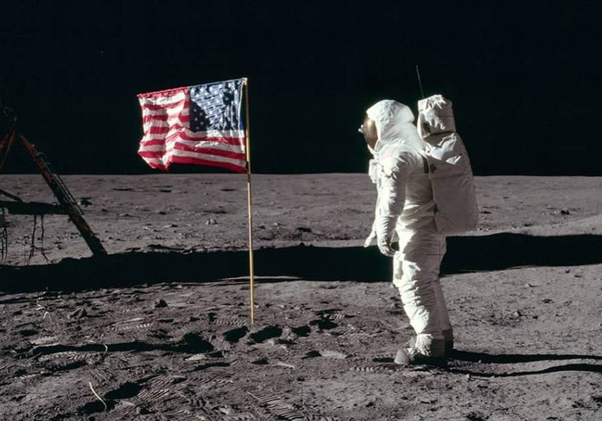 Buzz Aldrin salutes the U.S flag on the surface of the Moon (1969)