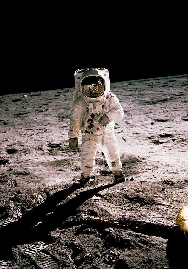 Apollo 11 astronaut Buzz Aldrin walks on the surface of the moon in 1969